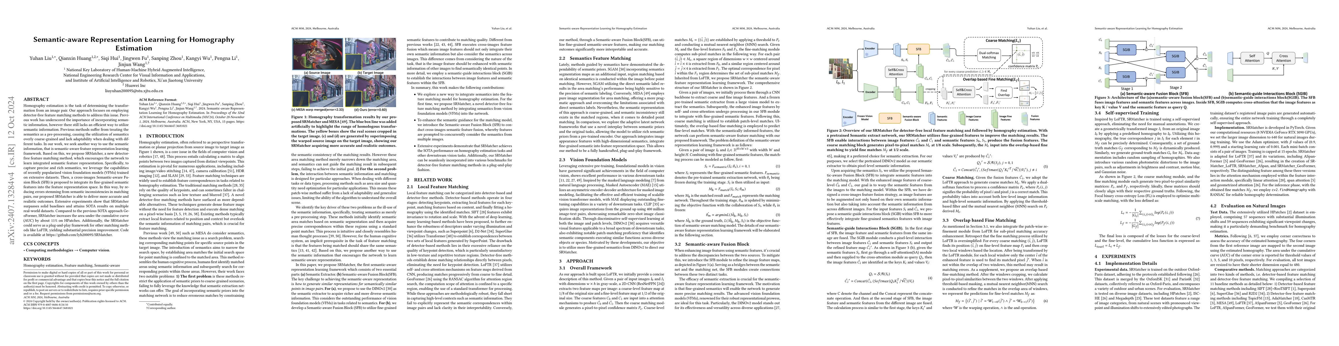 Thumbnail for Semantic-aware Representation Learning for Homography Estimation