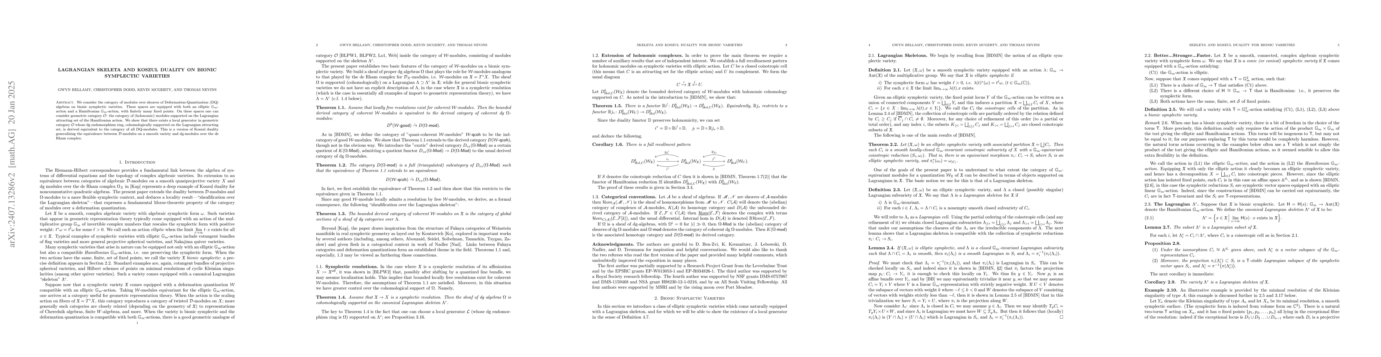 Thumbnail for Lagrangian Skeleta and Koszul Duality on Bionic Symplectic Varieties