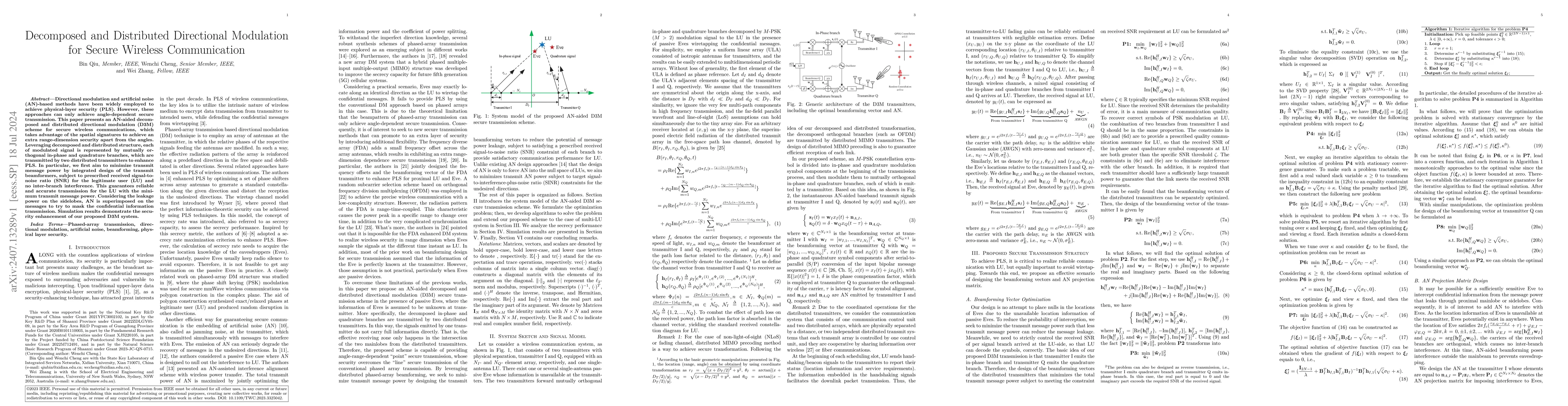 Thumbnail for Decomposed and Distributed Directional Modulation for Secure Wireless
  Communication