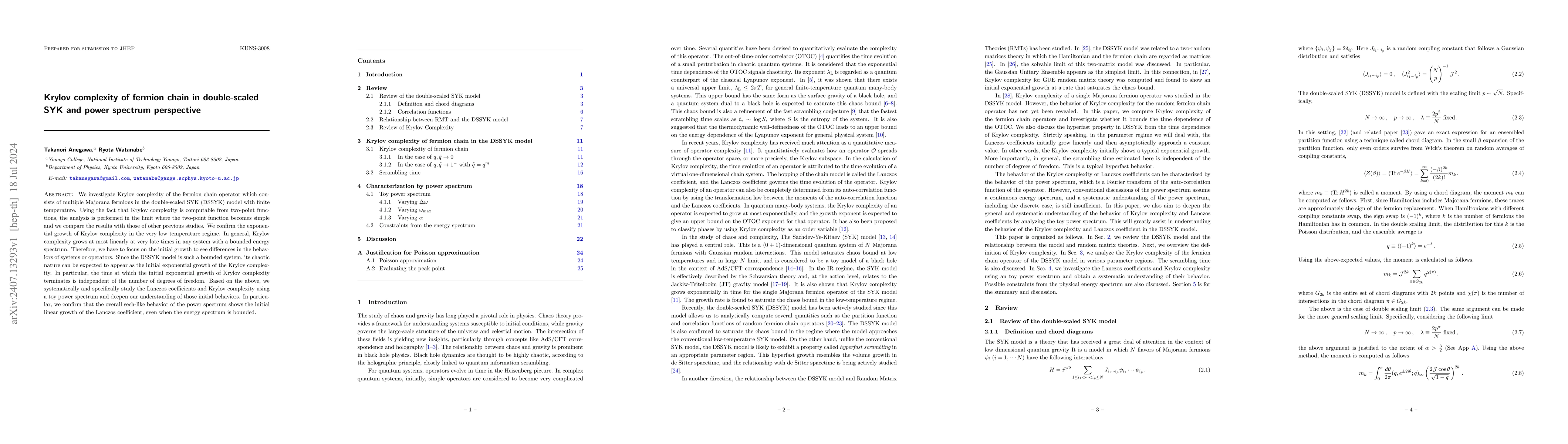 Thumbnail for Krylov complexity of fermion chain in double-scaled SYK and power
  spectrum perspective