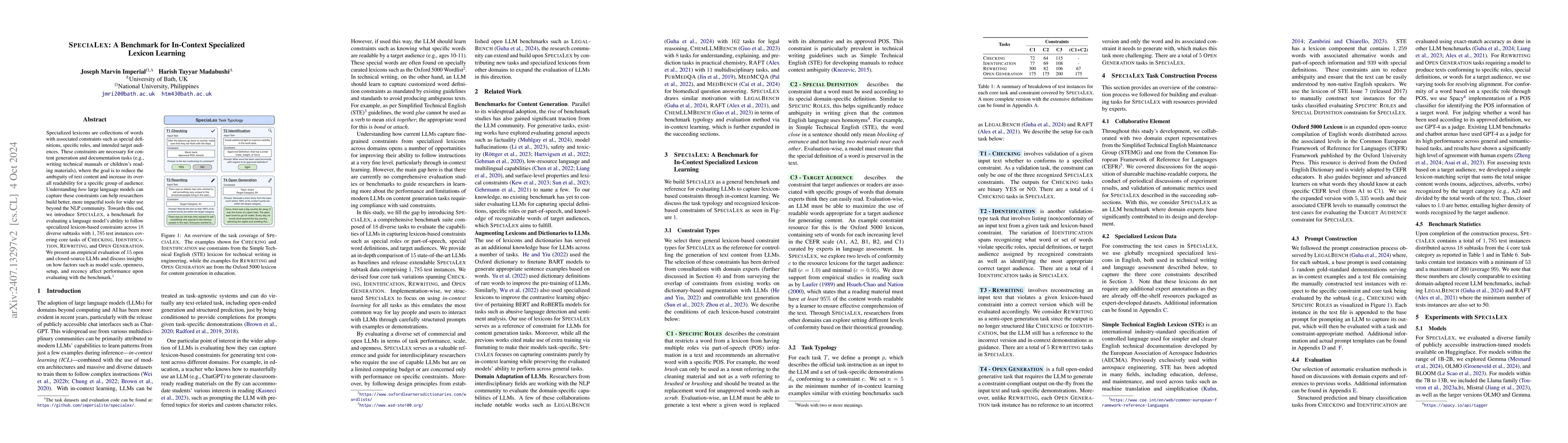 Thumbnail for SpeciaLex: A Benchmark for In-Context Specialized Lexicon Learning