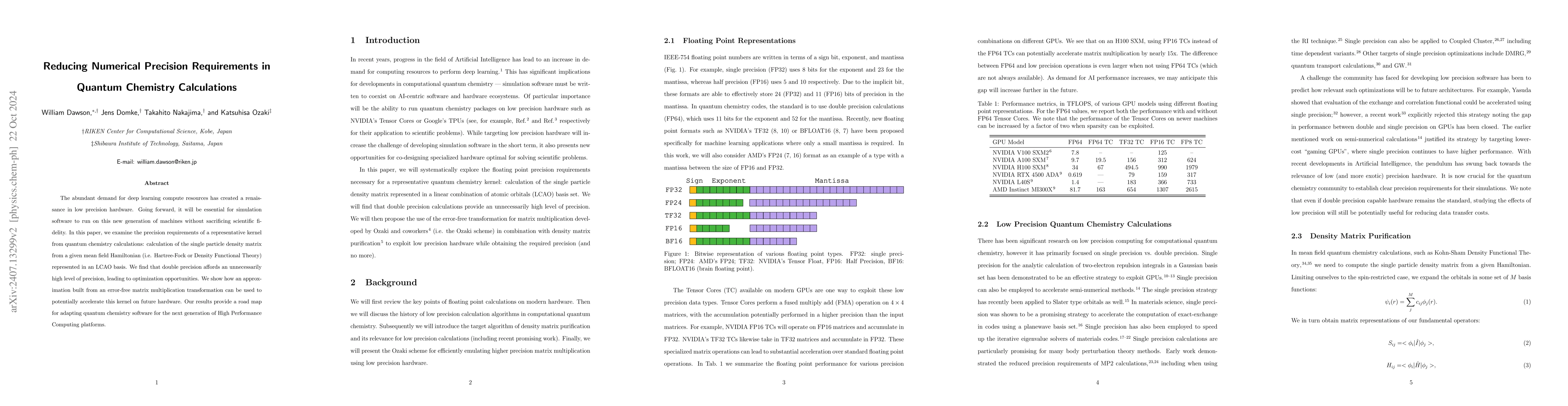 Thumbnail for Reducing Numerical Precision Requirements in Quantum Chemistry
  Calculations