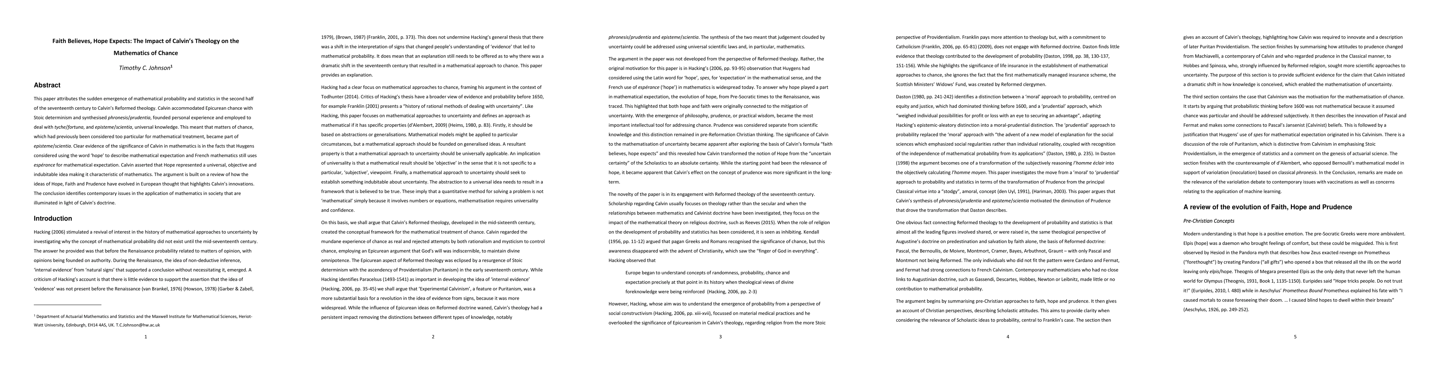 Thumbnail for Faith Believes, Hope Expects: The Impact of Calvin's Theology on the
  Mathematics of Chance