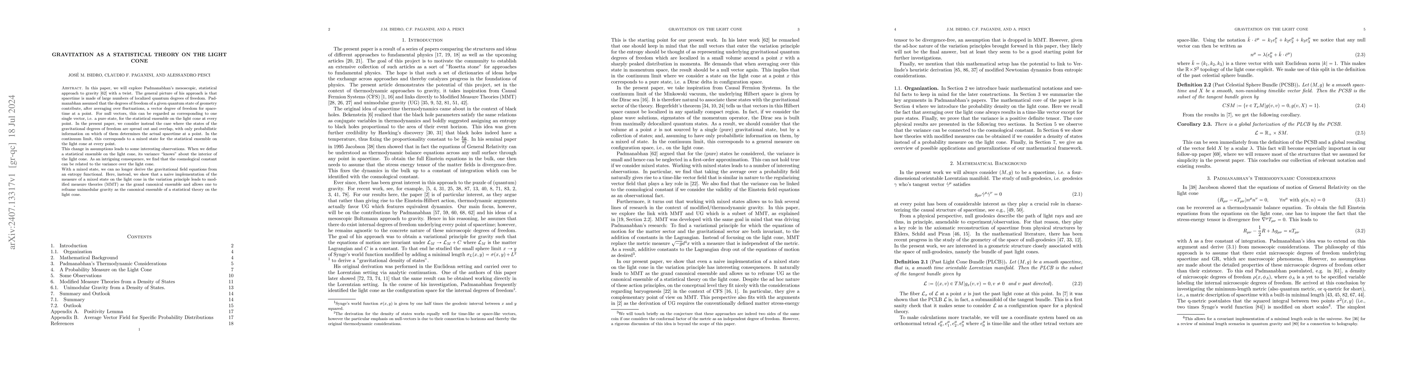 Thumbnail for Gravitation as a Statistical Theory on the Light Cone