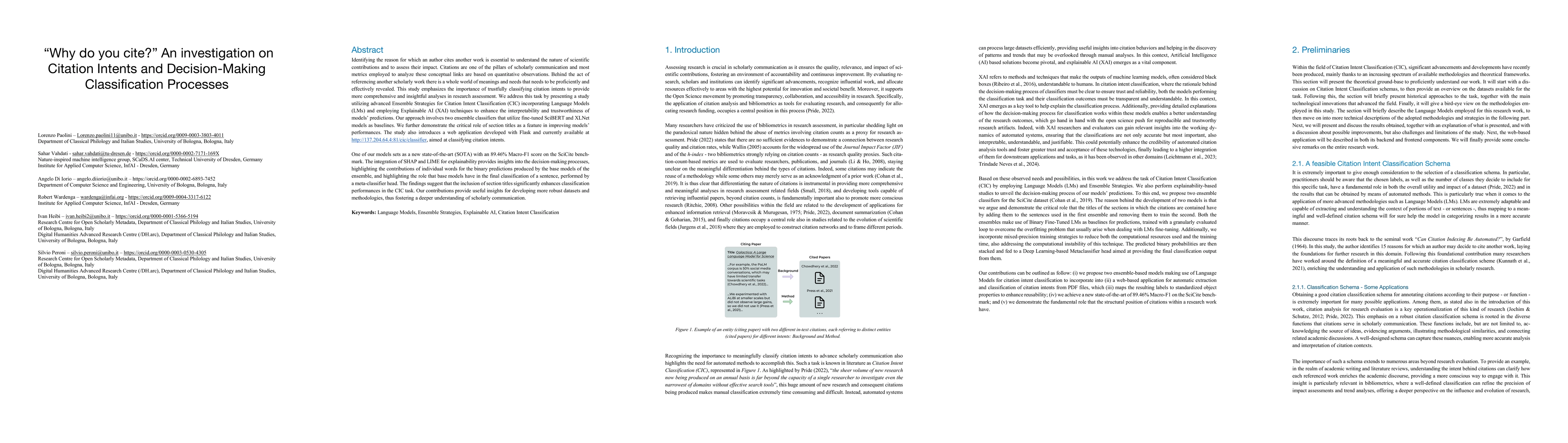 Thumbnail for Why do you cite? An investigation on citation intents and
  decision-making classification processes