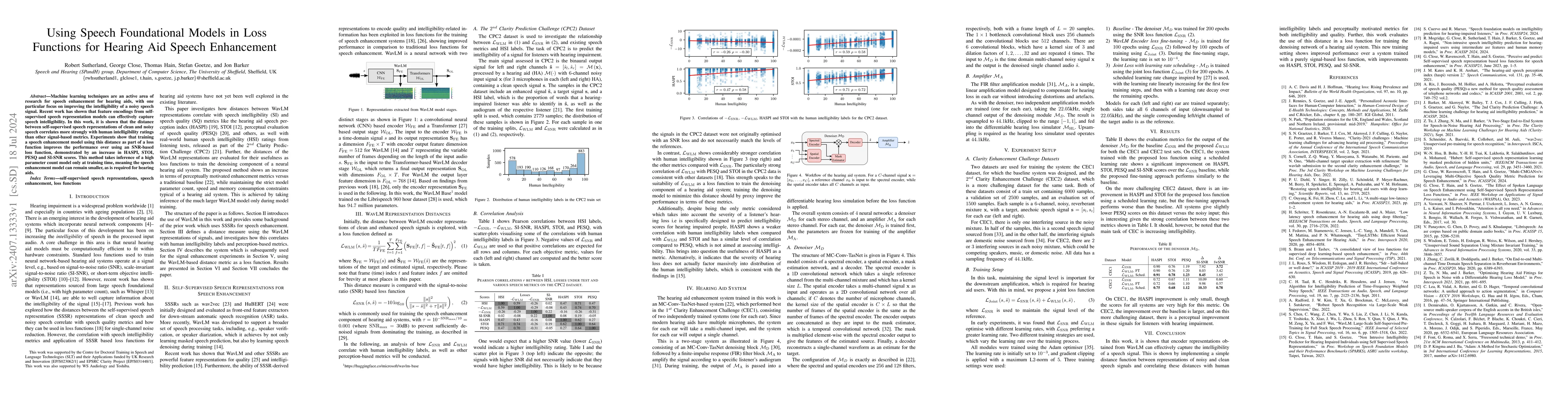 Thumbnail for Using Speech Foundational Models in Loss Functions for Hearing Aid
  Speech Enhancement