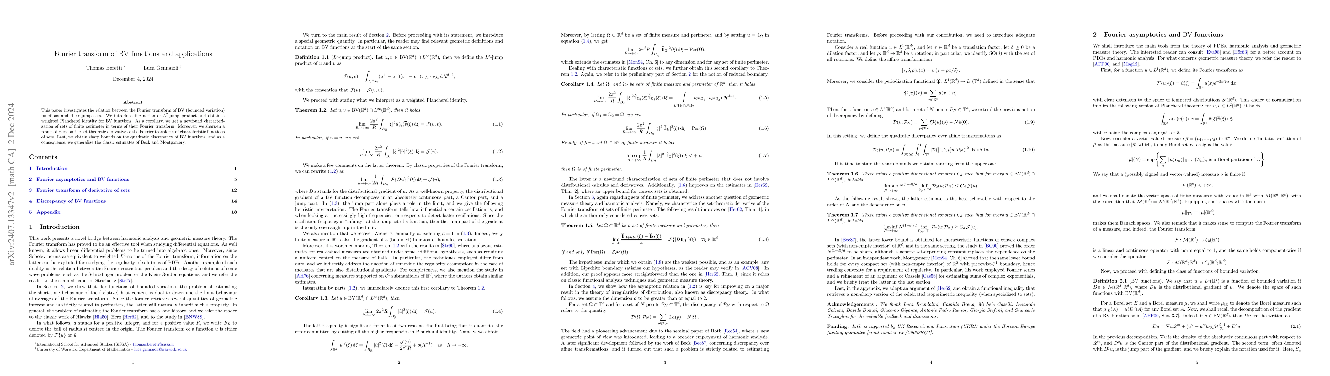 Thumbnail for Fourier transform of BV functions and applications