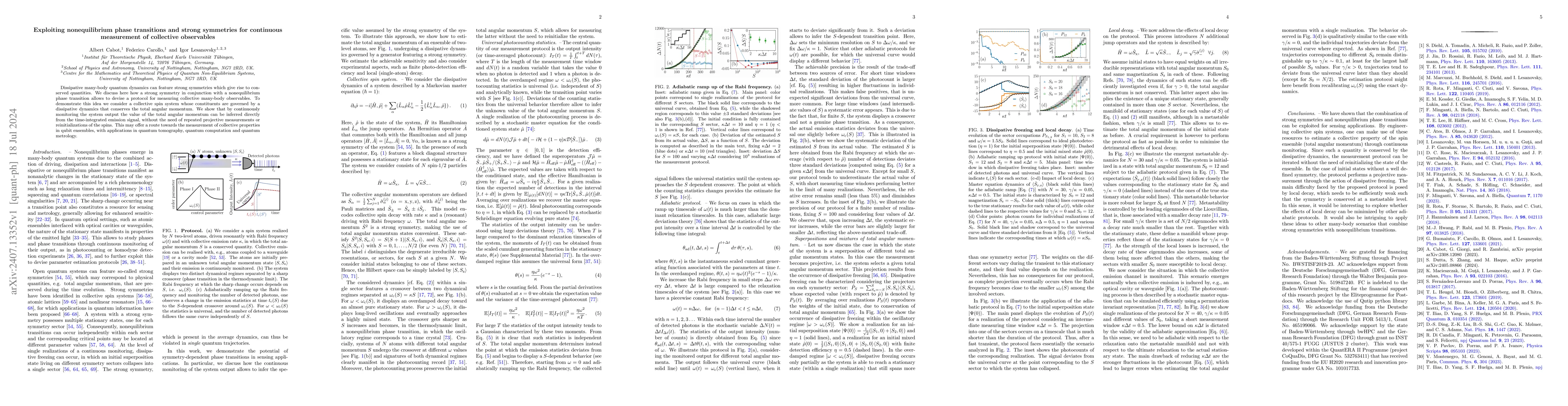 Thumbnail for Exploiting nonequilibrium phase transitions and strong symmetries for
  continuous measurement of collective observables