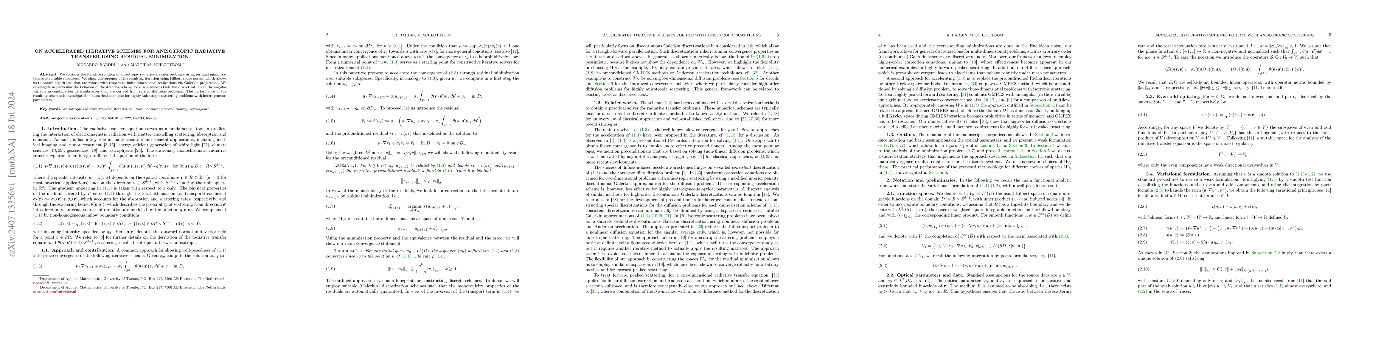 Thumbnail for On accelerated iterative schemes for anisotropic radiative transfer
  using residual minimization