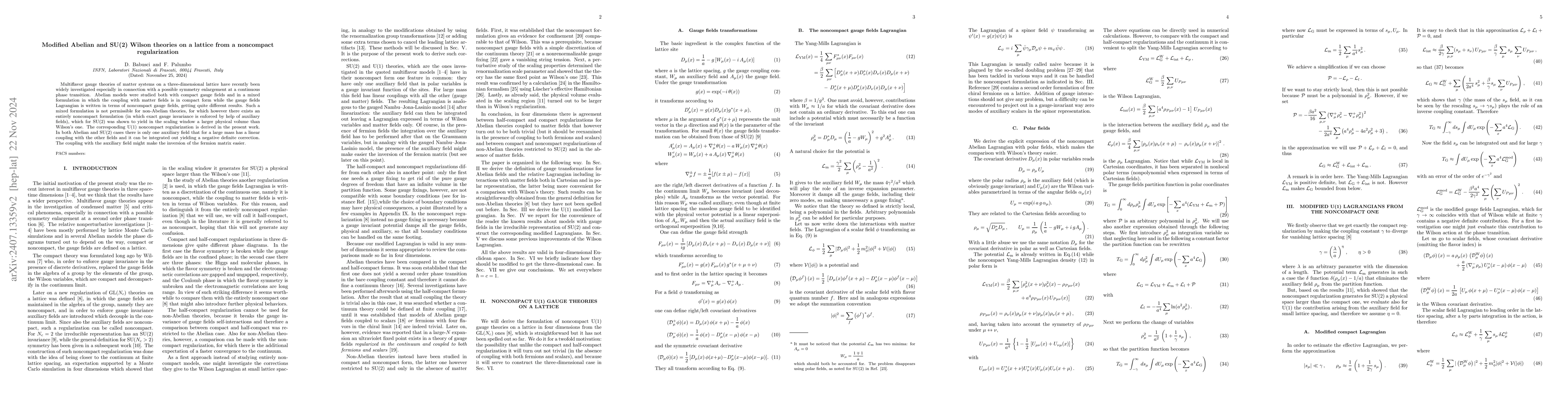 Thumbnail for Modified Abelian and SU(2) Wilson theories on a lattice from a
  non-compact regularization