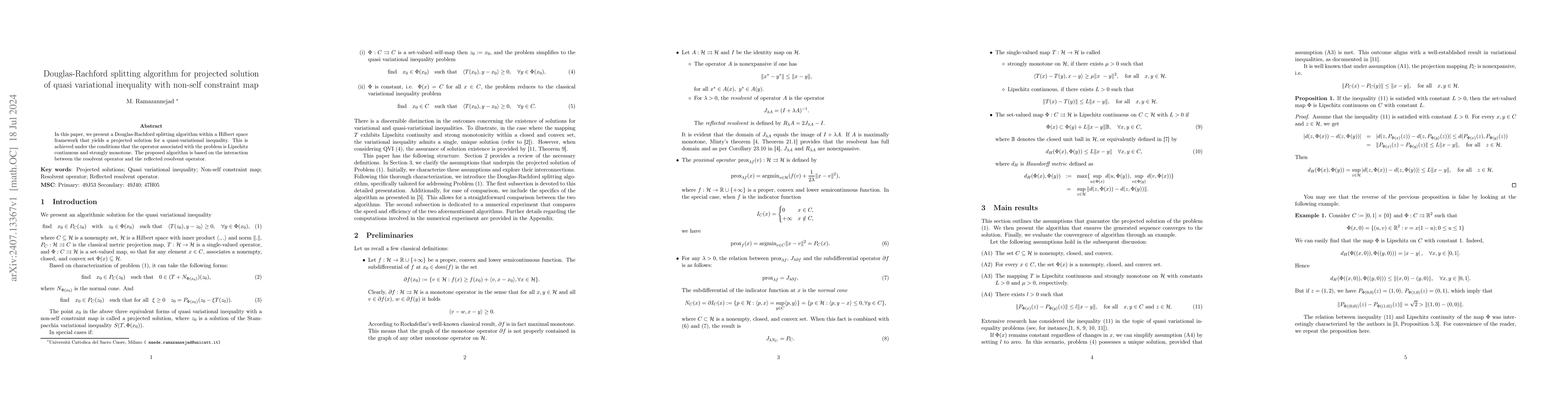 Thumbnail for Douglas-Rachford splitting algorithm for projected solution of quasi
  variational inequality with non-self constraint map