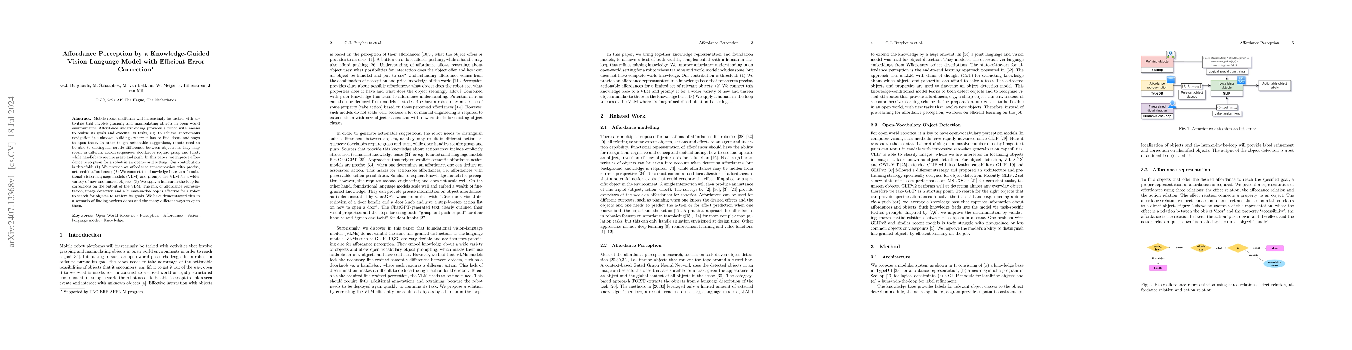 Thumbnail for Affordance Perception by a Knowledge-Guided Vision-Language Model with
  Efficient Error Correction