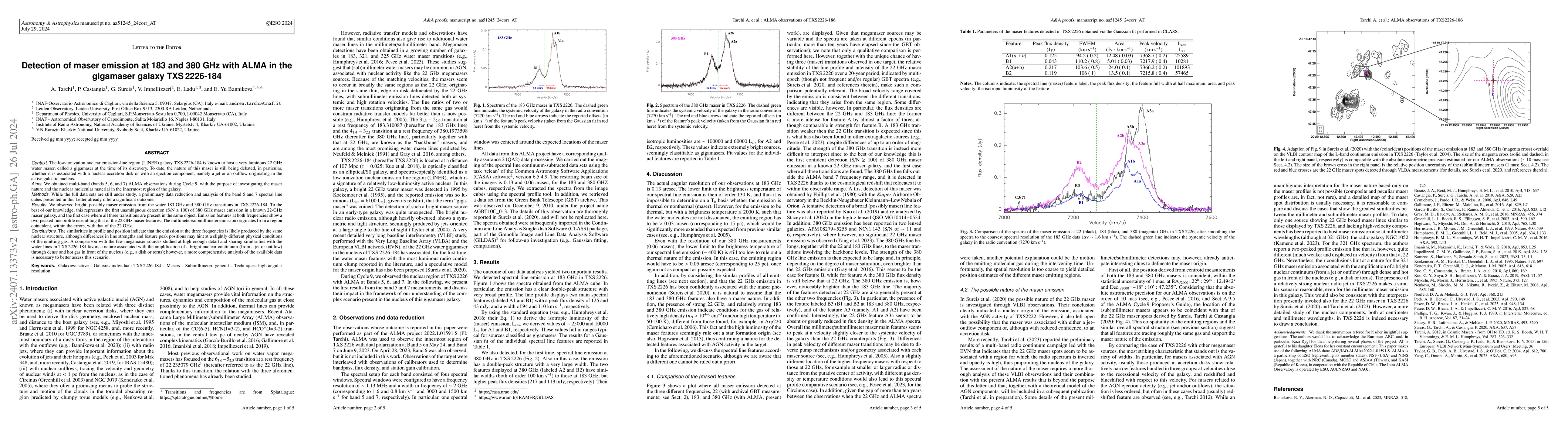 Thumbnail for Detection of maser emission at 183 and 380 GHz with ALMA in the
  gigamaser galaxy TXS2226-184