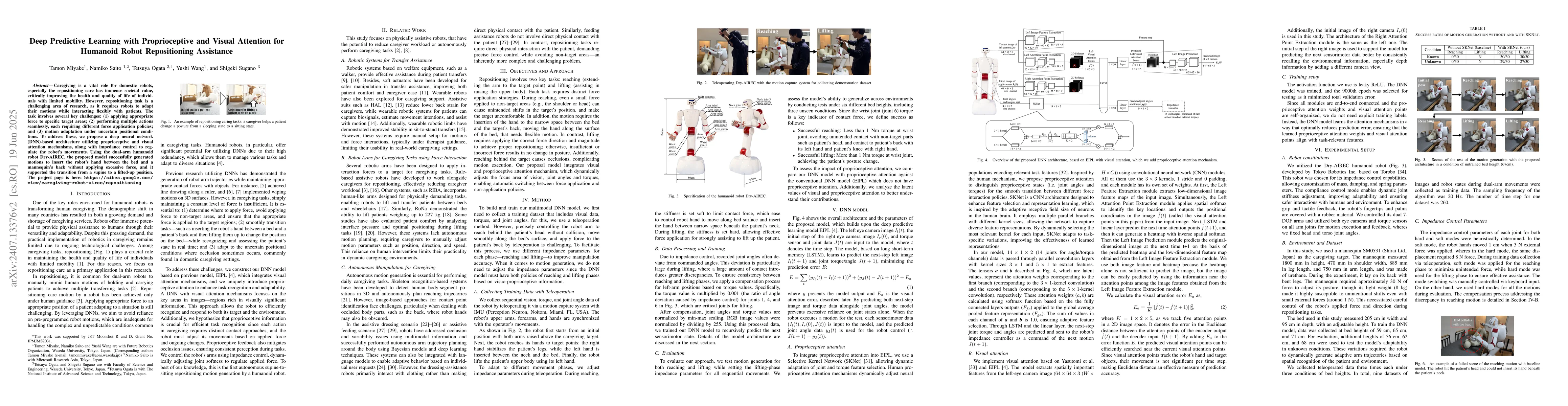 Thumbnail for Dual-arm Motion Generation for Repositioning Care based on Deep
  Predictive Learning with Somatosensory Attention Mechanism
