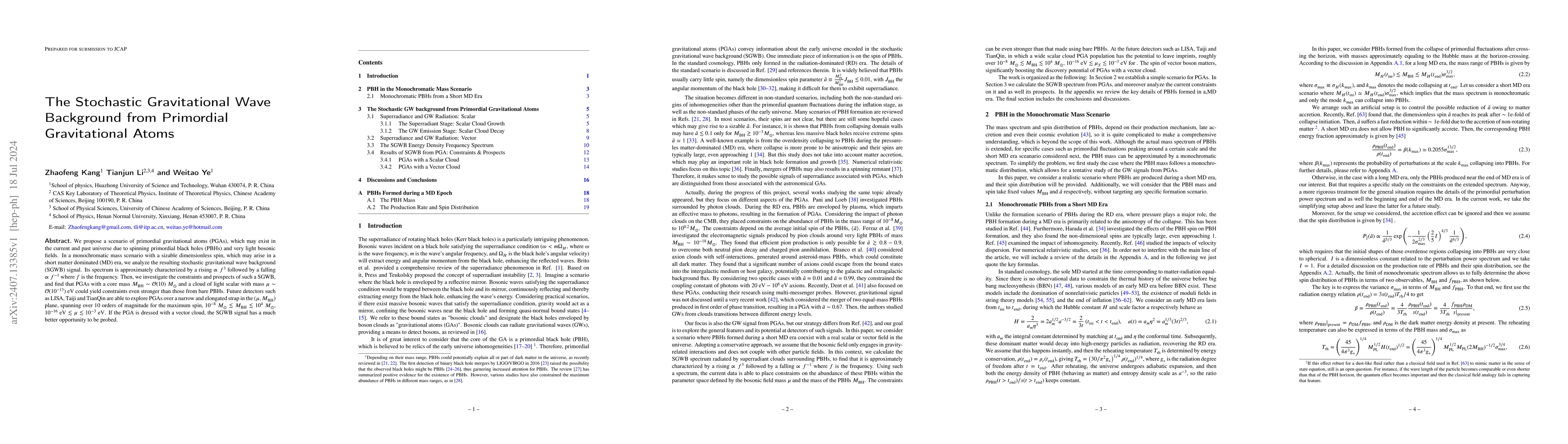 Thumbnail for The Stochastic Gravitational Wave Background from Primordial
  Gravitational Atoms