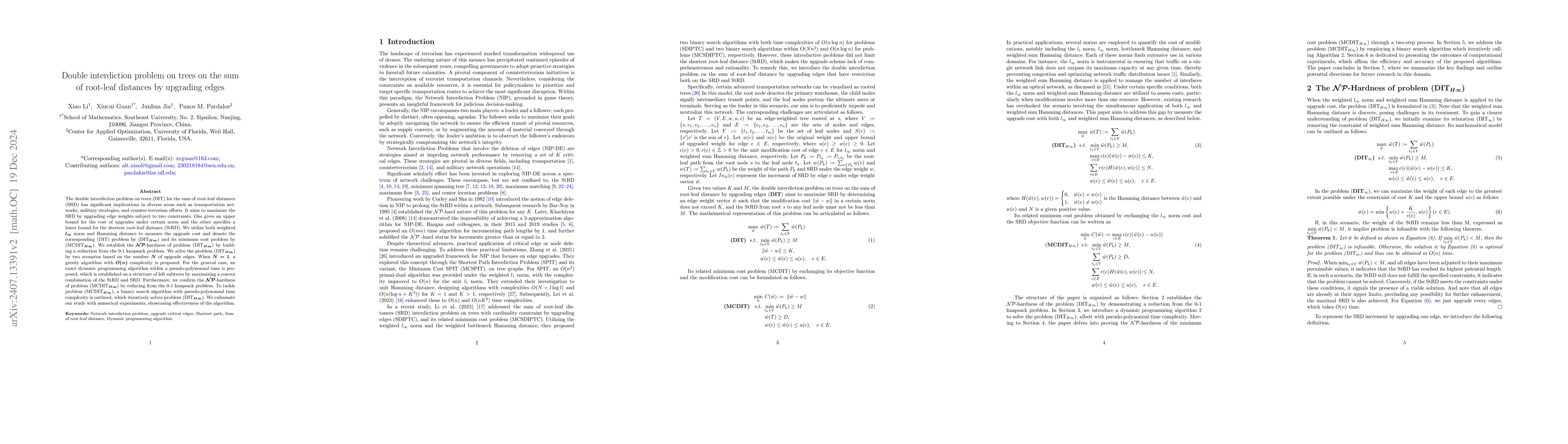 Thumbnail for Double interdiction problem on trees on the sum of root-leaf distances
  by upgrading edges