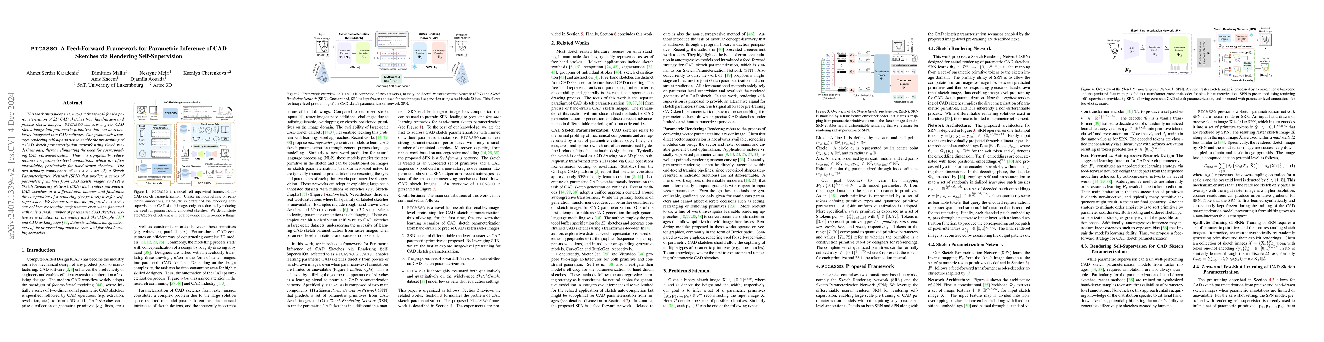 Thumbnail for PICASSO: A Feed-Forward Framework for Parametric Inference of CAD
  Sketches via Rendering Self-Supervision