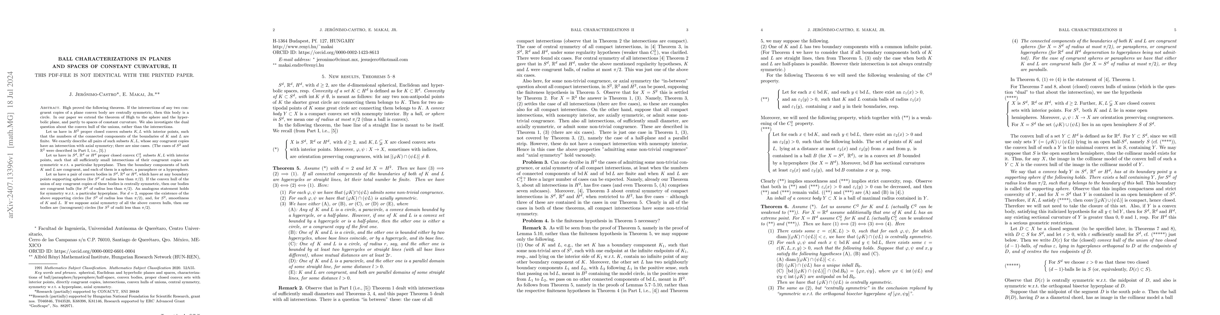 Thumbnail for Ball characterizations in planes and spaces of constant curvature, II
  \vskip.1cm \centerline{\rm{This pdf-file is not identical with the printed
  paper.}}