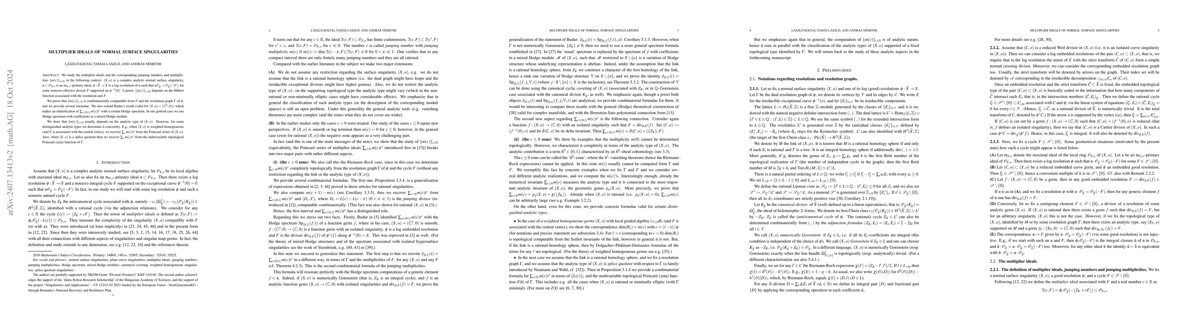 Thumbnail for Multiplier ideals of normal surface singularities