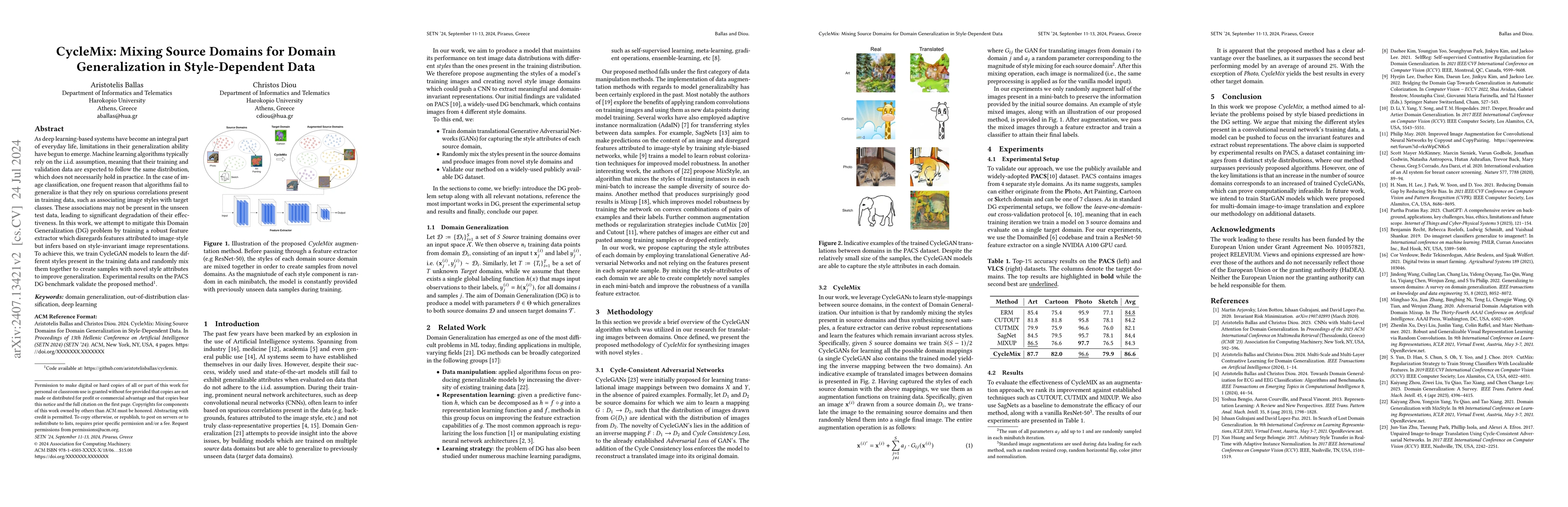 Thumbnail for CycleMix: Mixing Source Domains for Domain Generalization in
  Style-Dependent Data