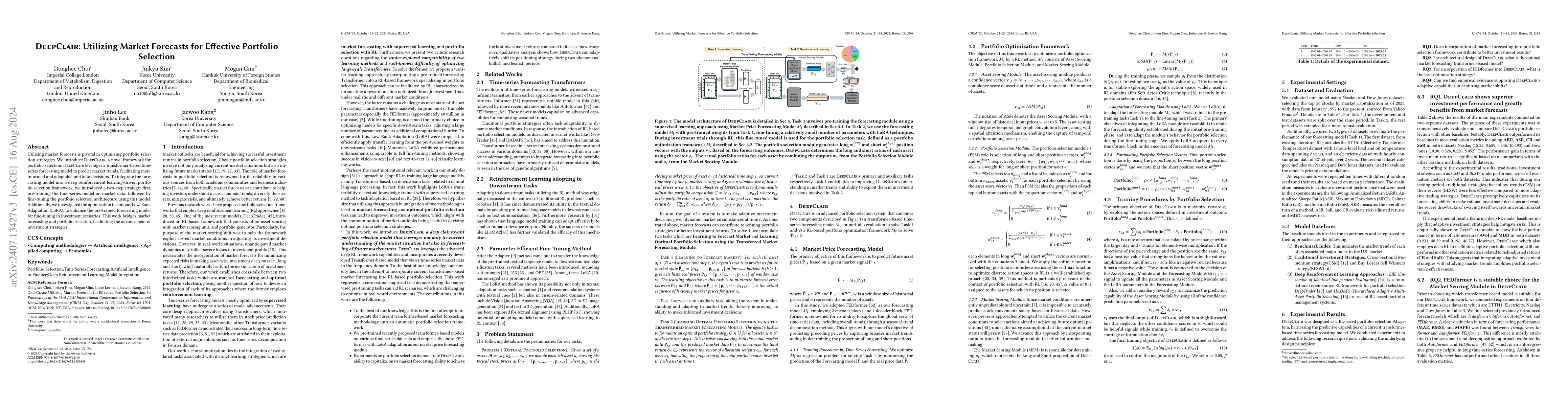 Thumbnail for DeepClair: Utilizing Market Forecasts for Effective Portfolio Selection