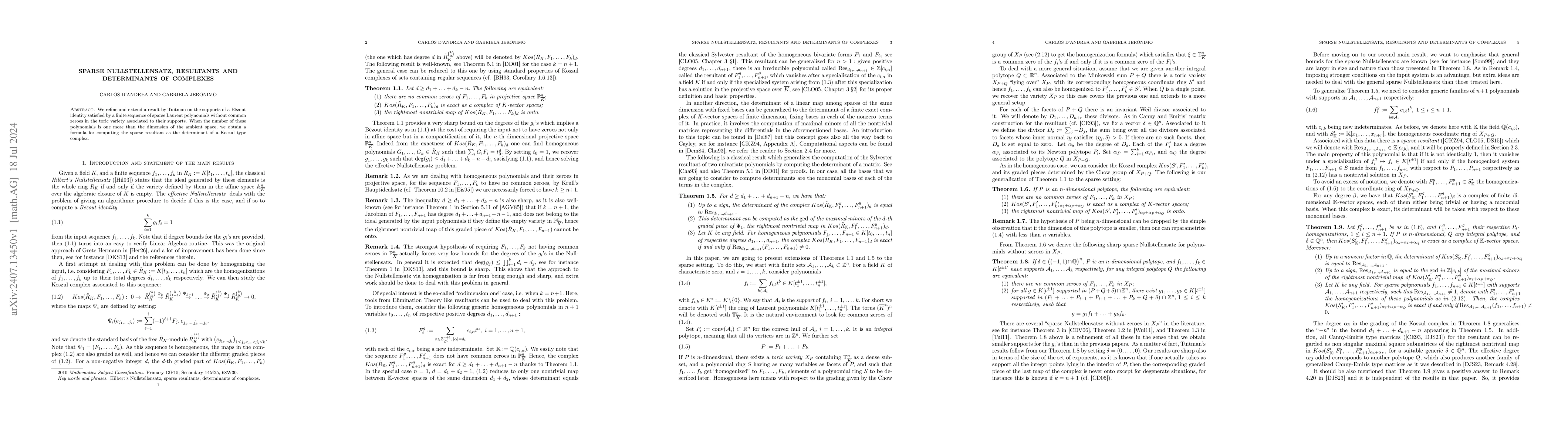 Thumbnail for Sparse Nullstellensatz, resultants and determinants of complexes
