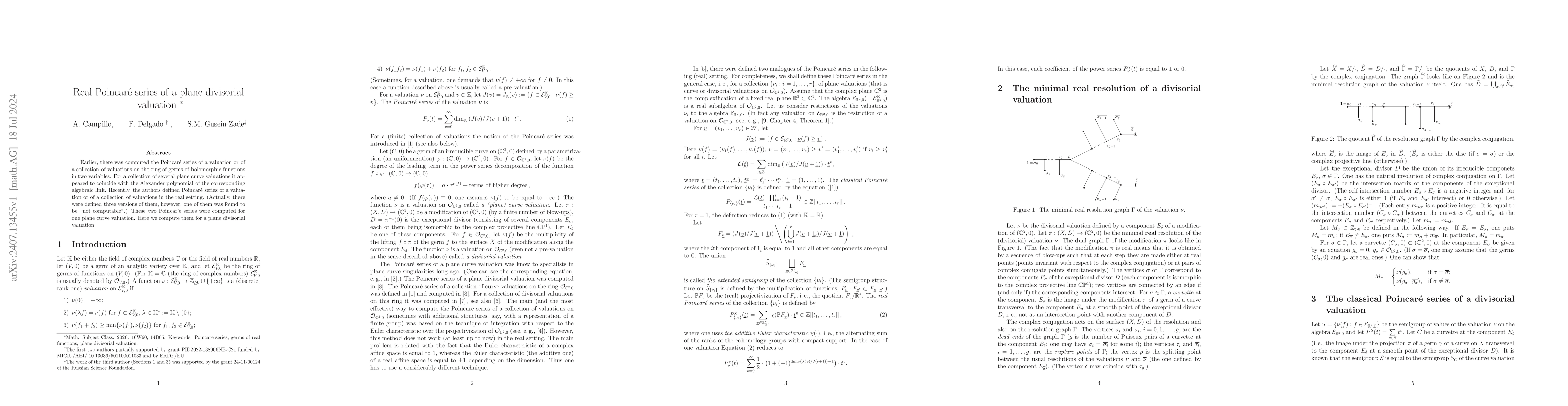 Thumbnail for Real PoincarĂŠ series of a plane divisorial valuation