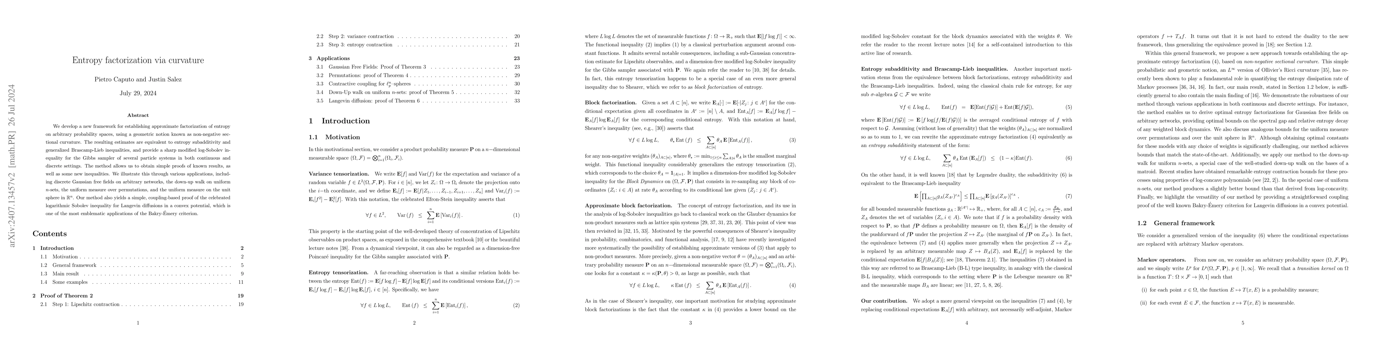 Thumbnail for Entropy factorization via curvature