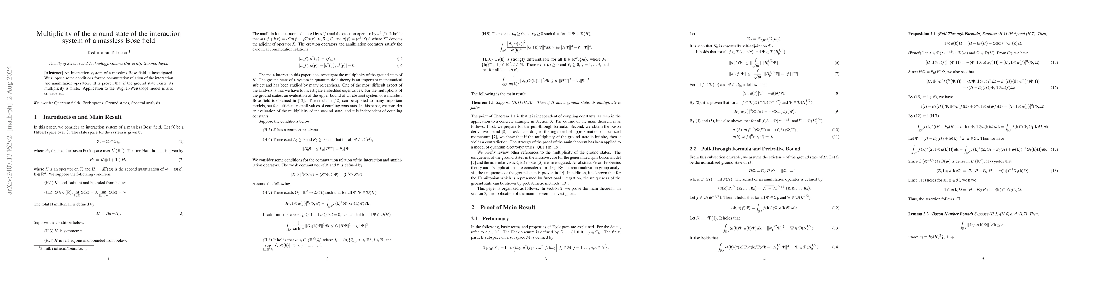 Thumbnail for Multiplicity of the ground state of the interaction system of a massless
  Bose field