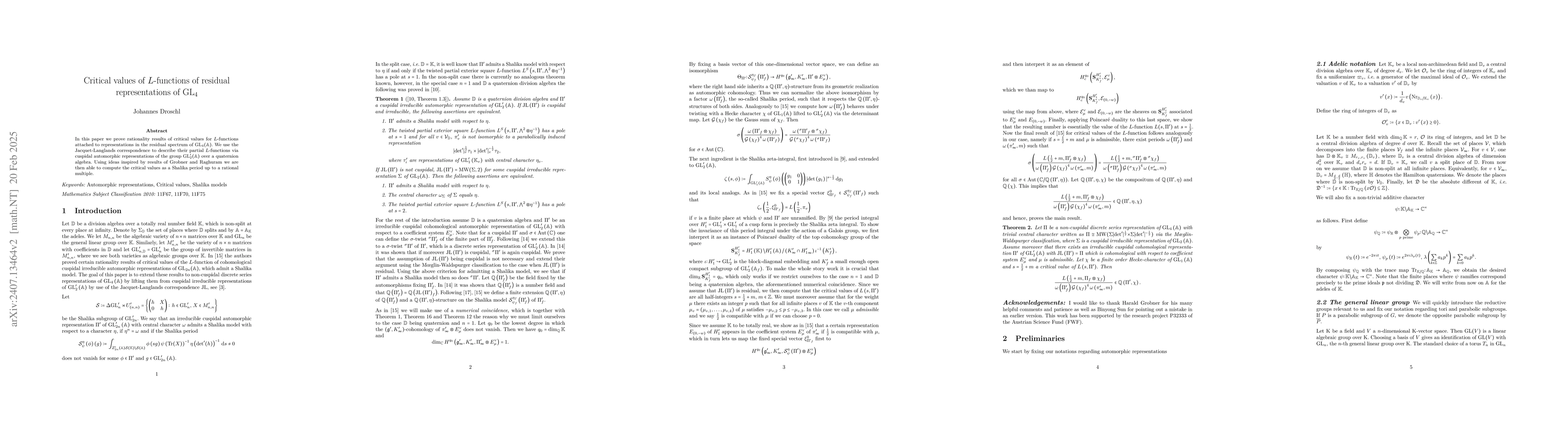 Thumbnail for Critical values of $L$-functions of residual representations of
  $\mathrm{GL}_4$