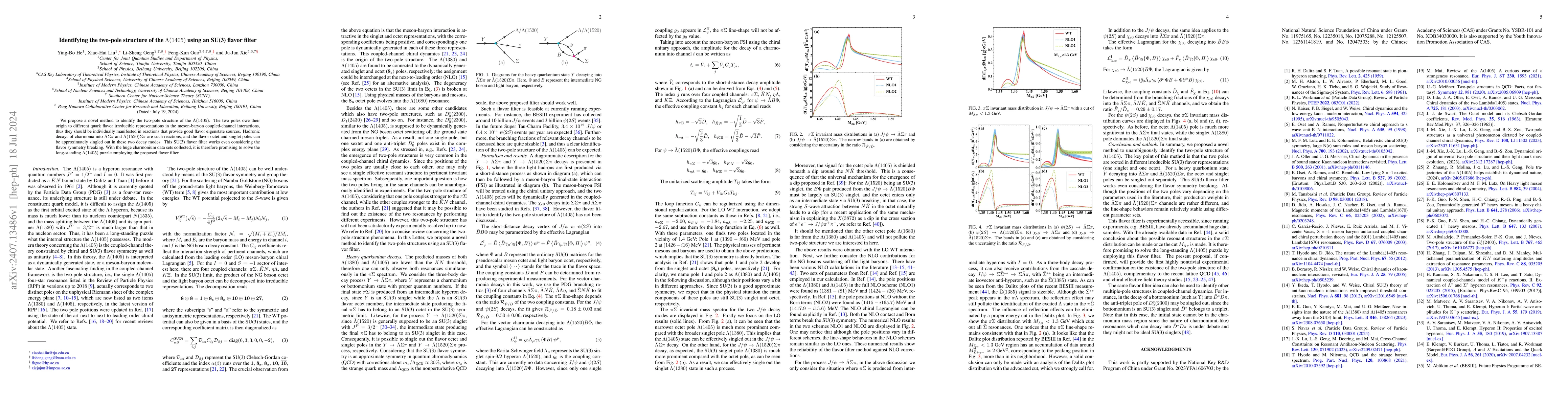 Thumbnail for Identifying the two-pole structure of the $Λ(1405)$ using an SU(3)
  flavor filter