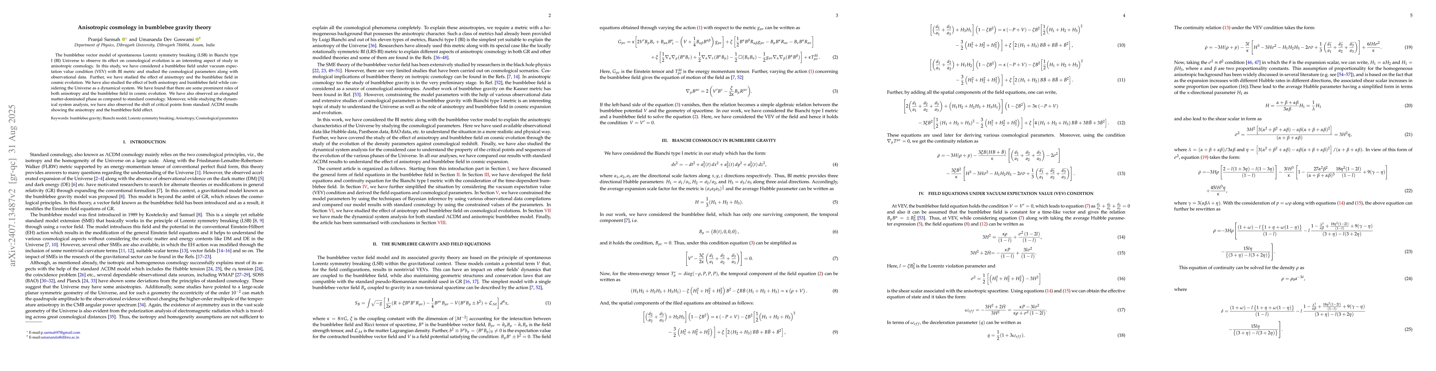 Thumbnail for Anisotropic cosmology in Bumblebee gravity theory