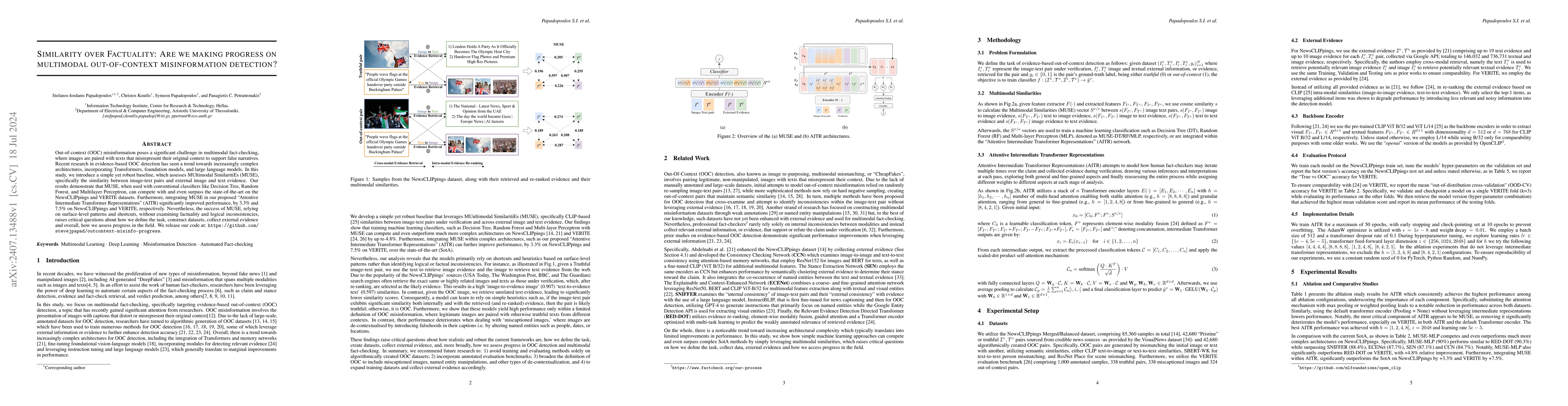 Thumbnail for Similarity over Factuality: Are we making progress on multimodal
  out-of-context misinformation detection?