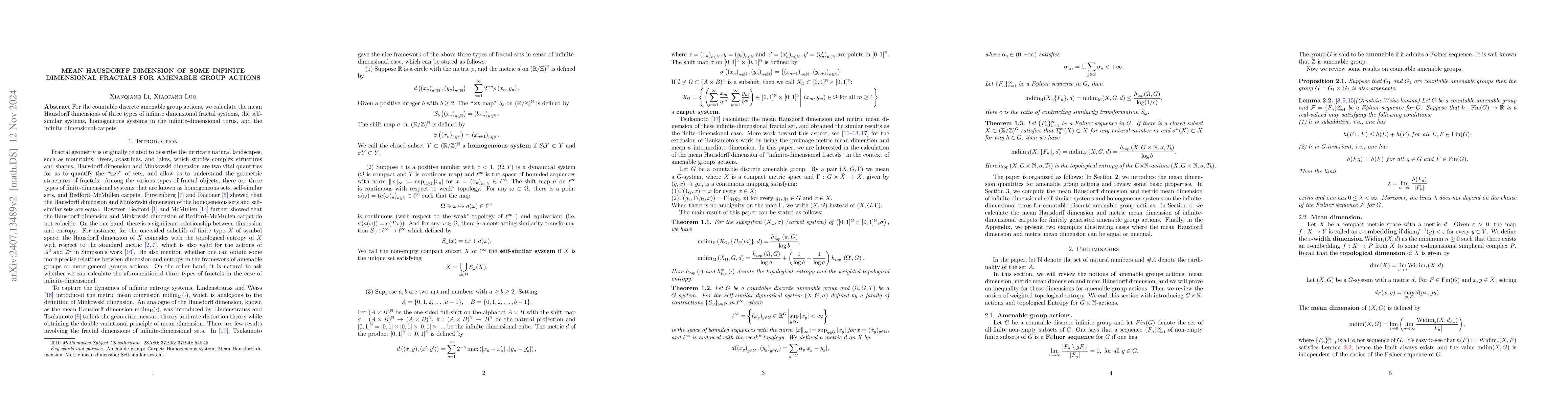 Thumbnail for Mean Hausdorff Dimension of Some Infinite Dimensional Fractals for
  Amenable Group Actions