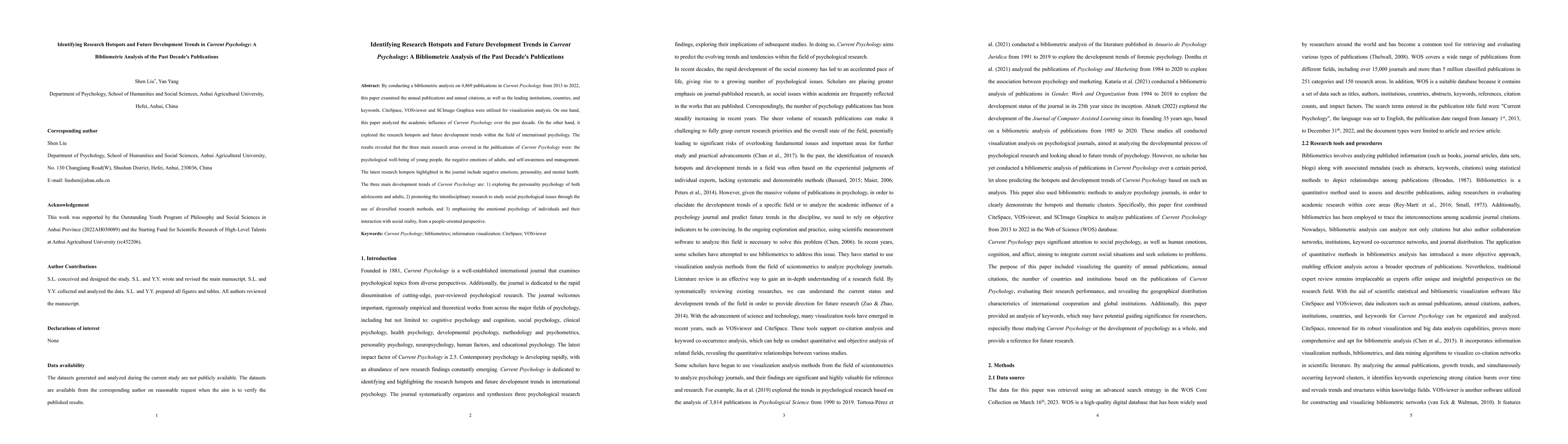 Thumbnail for Identifying Research Hotspots and Future Development Trends in Current
  Psychology: A Bibliometric Analysis of the Past Decade's Publications