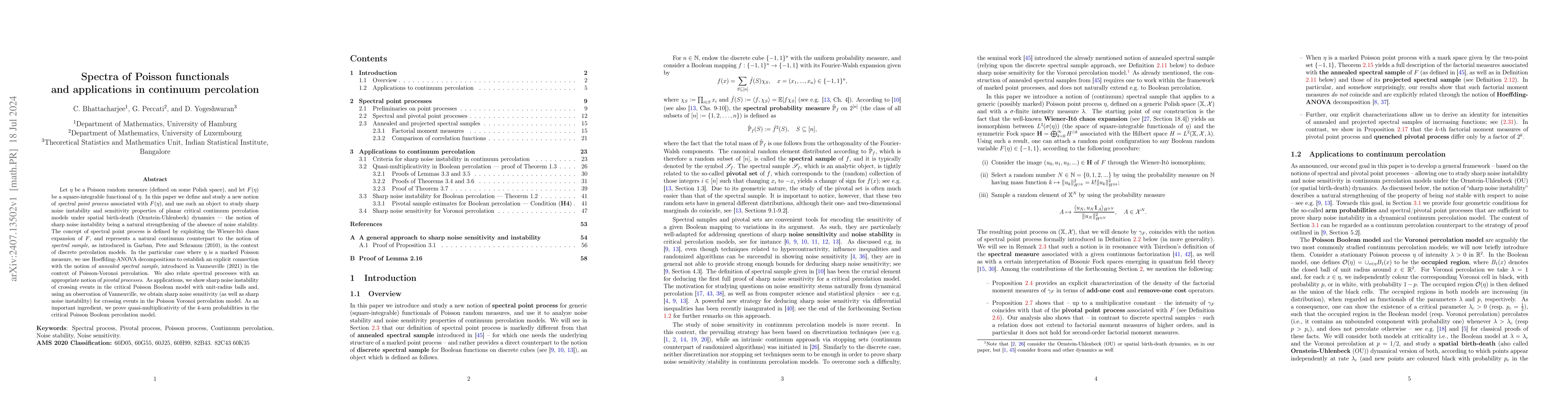 Thumbnail for Spectra of Poisson functionals and applications in continuum percolation