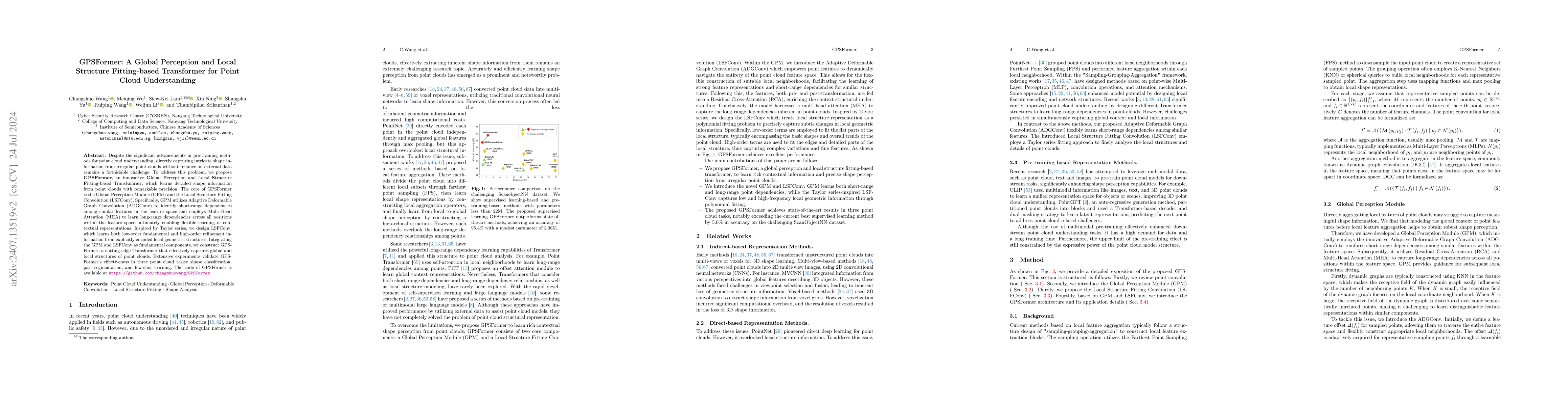 Thumbnail for GPSFormer: A Global Perception and Local Structure Fitting-based
  Transformer for Point Cloud Understanding