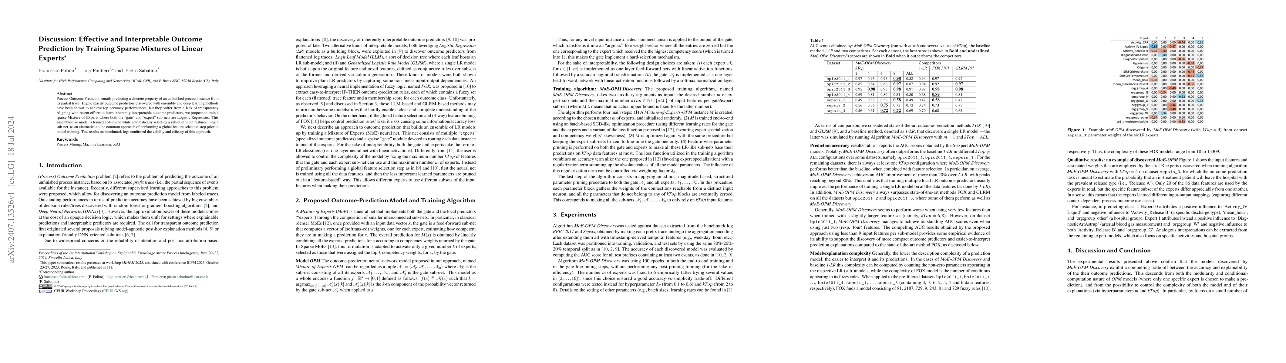 Thumbnail for Discussion: Effective and Interpretable Outcome Prediction by Training
  Sparse Mixtures of Linear Experts
