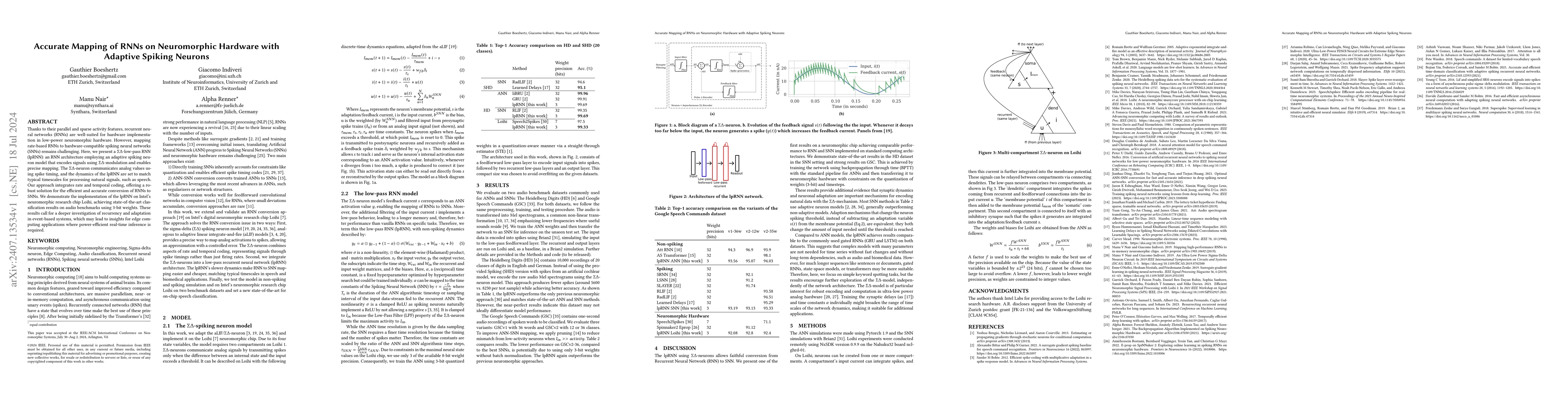 Thumbnail for Accurate Mapping of RNNs on Neuromorphic Hardware with Adaptive Spiking
  Neurons