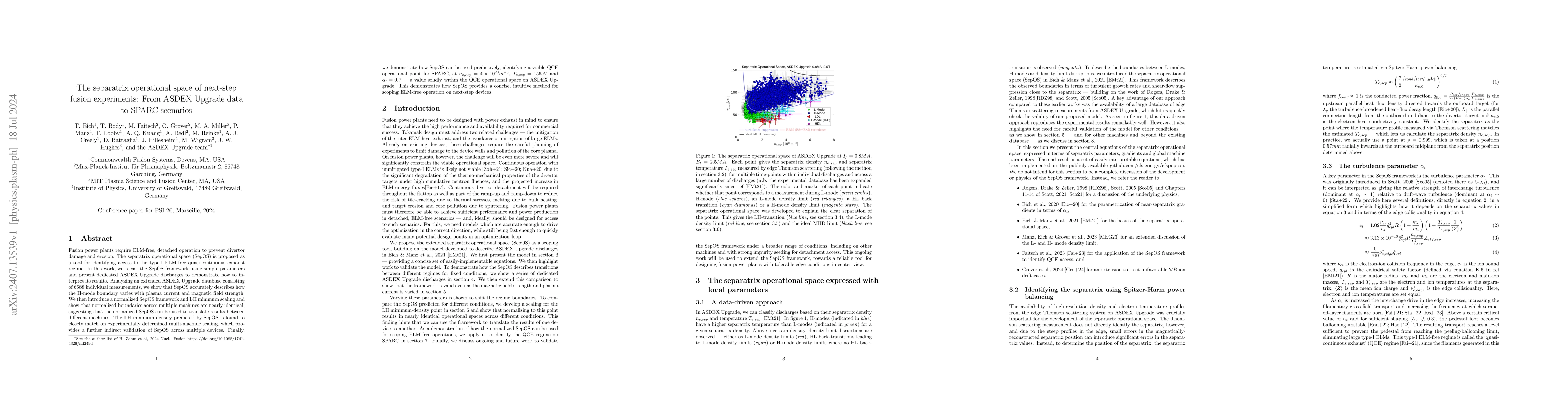 Thumbnail for The separatrix operational space of next-step fusion experiments: From
  ASDEX Upgrade data to SPARC scenarios