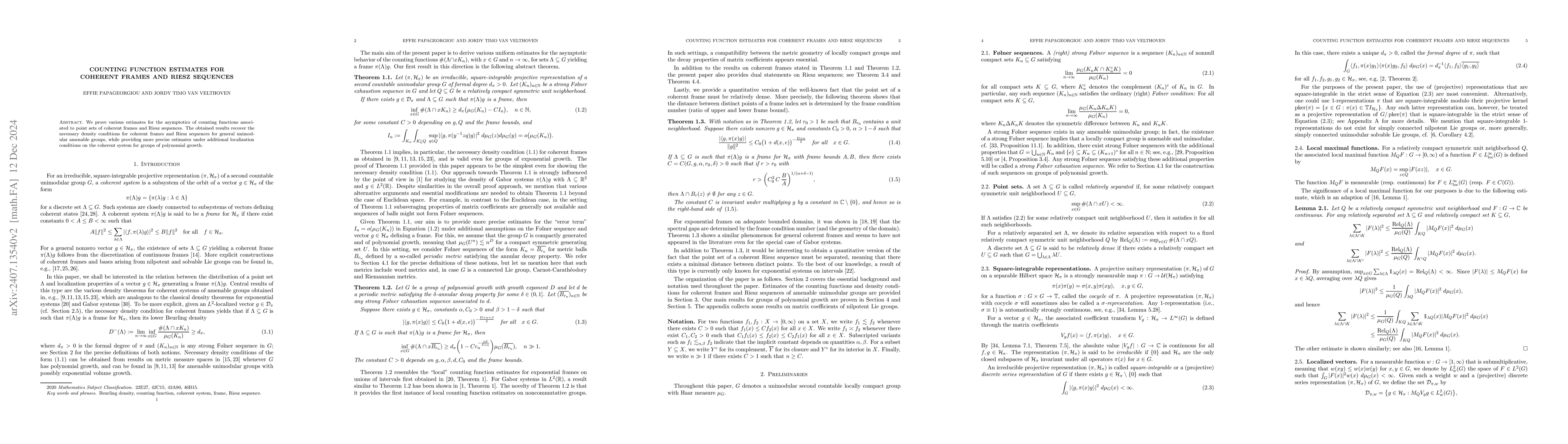 Thumbnail for Counting function estimates for coherent frames and Riesz sequences