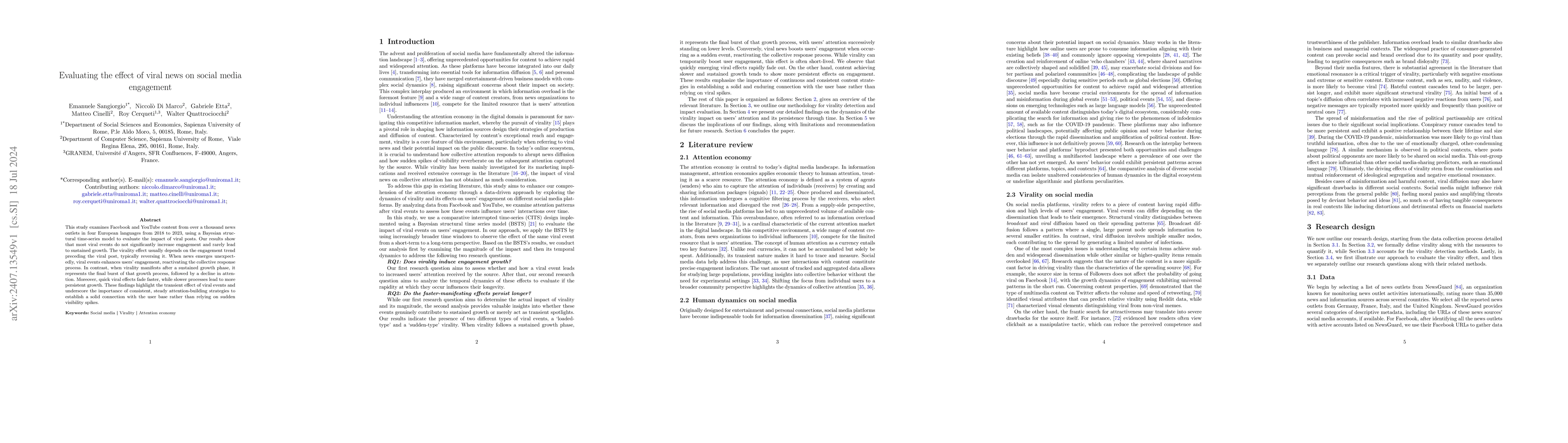 Thumbnail for Evaluating the effect of viral news on social media engagement