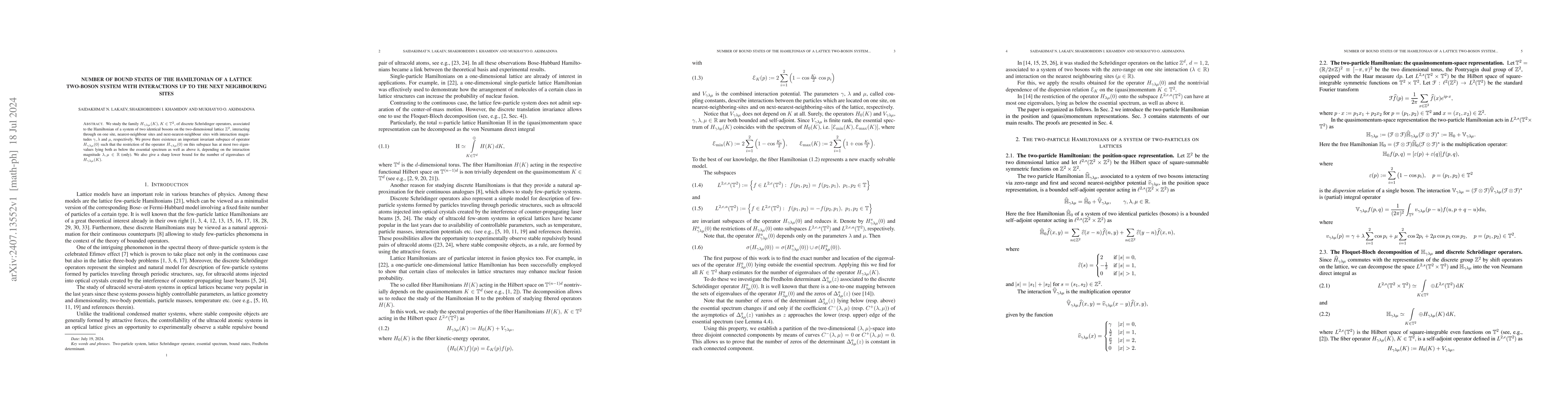Thumbnail for Number of bound states of the Hamiltonian of a lattice two-boson system
  with interactions up to the next neighbouring sites