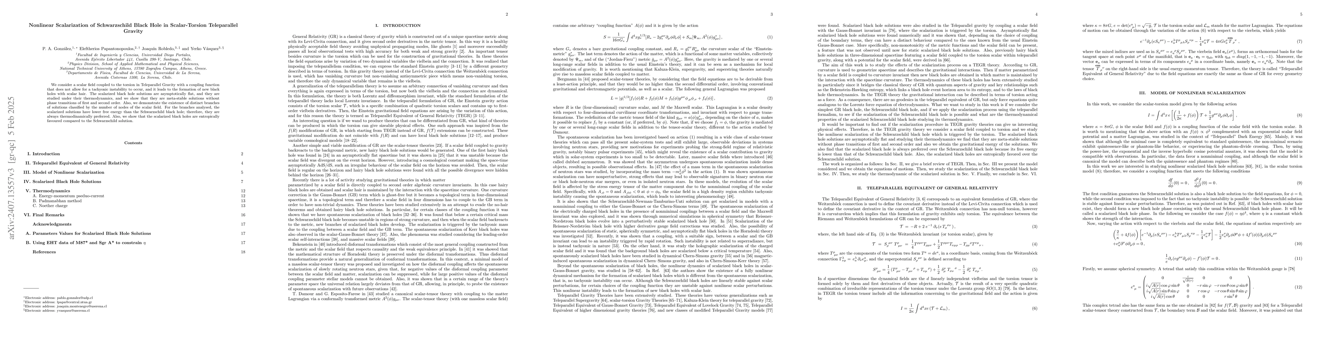 Thumbnail for Nonlinear Scalarization of Schwarzschild Black Hole in Scalar-Torsion
  Teleparallel Gravity