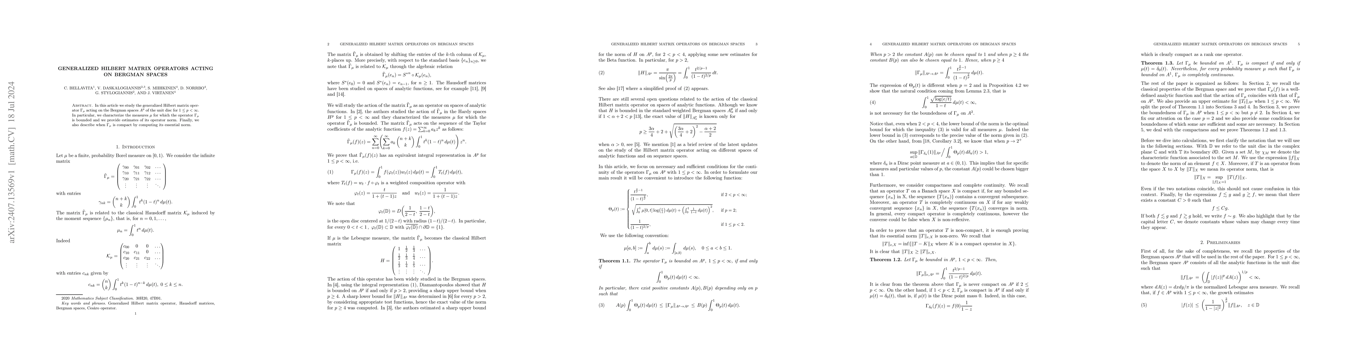 Thumbnail for Generalized Hilbert matrix operators acting on Bergman spaces
