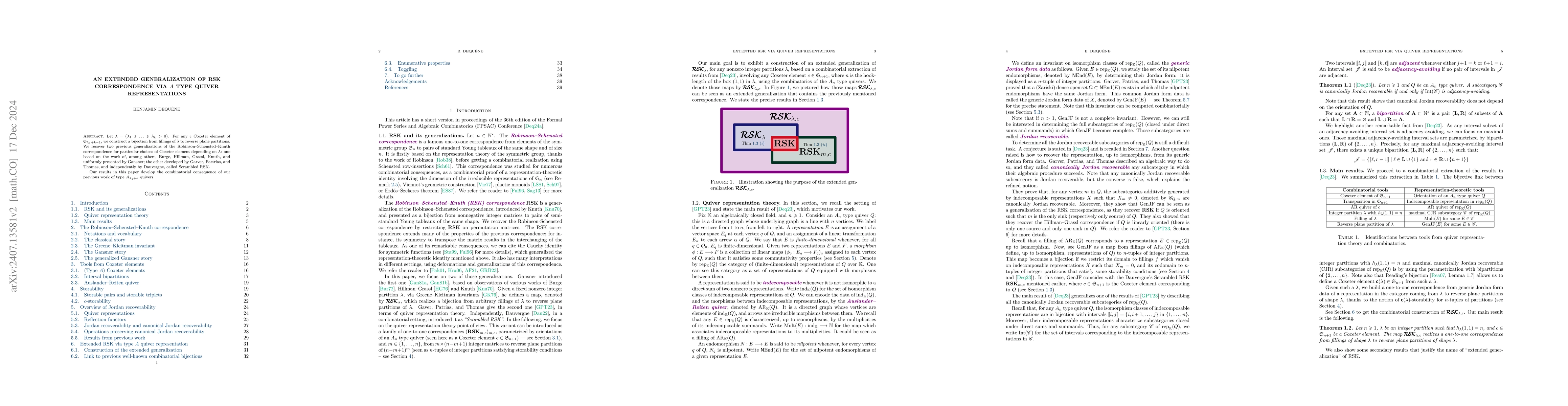 Thumbnail for An extended generalization of RSK correspondence via $A$ type quiver
  representations