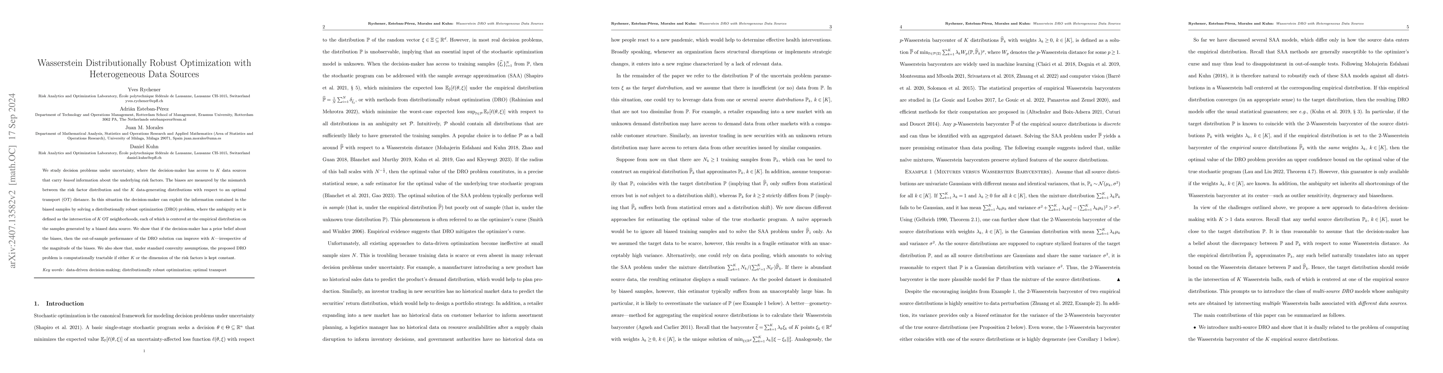 Thumbnail for Wasserstein Distributionally Robust Optimization with Heterogeneous Data
  Sources
