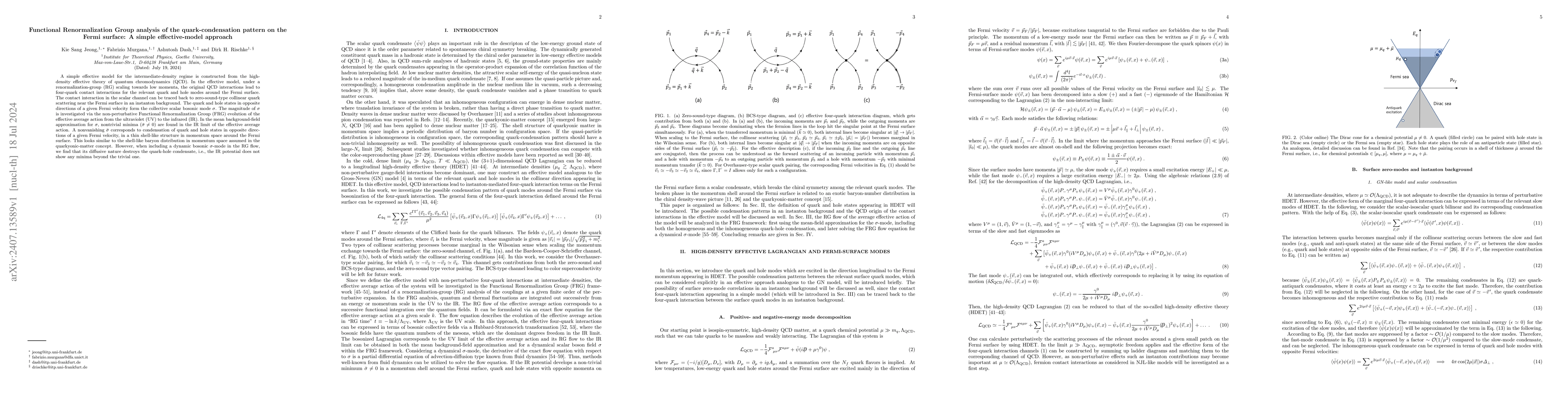 Thumbnail for Functional Renormalization Group analysis of the quark-condensation
  pattern on the Fermi surface: A simple effective-model approach