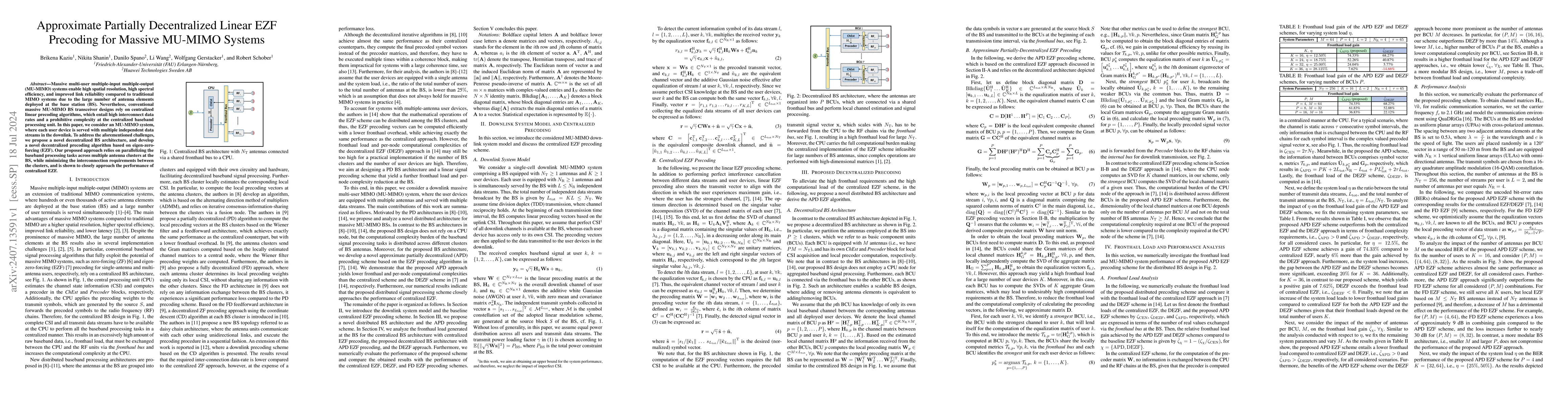 Thumbnail for Approximate Partially Decentralized Linear EZF Precoding for Massive
  MU-MIMO Systems