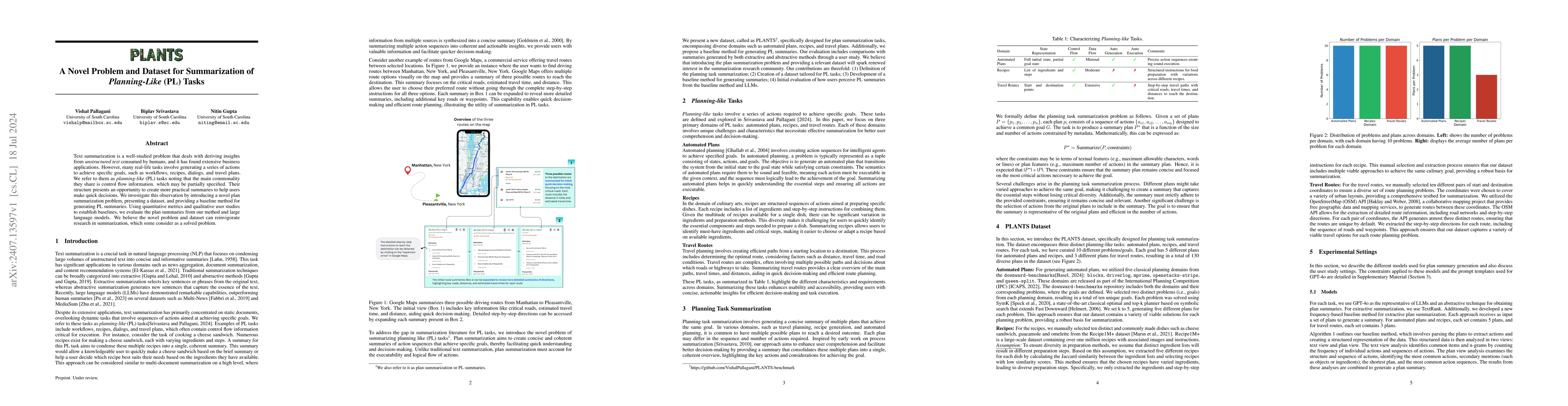 Thumbnail for PLANTS: A Novel Problem and Dataset for Summarization of Planning-Like
  (PL) Tasks